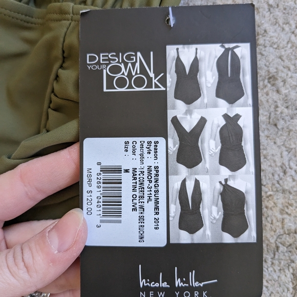 NWH Nicole Miller Convertible Swimsuit with Side Ruching (Olive Green. medium) - Picture 4 of 5